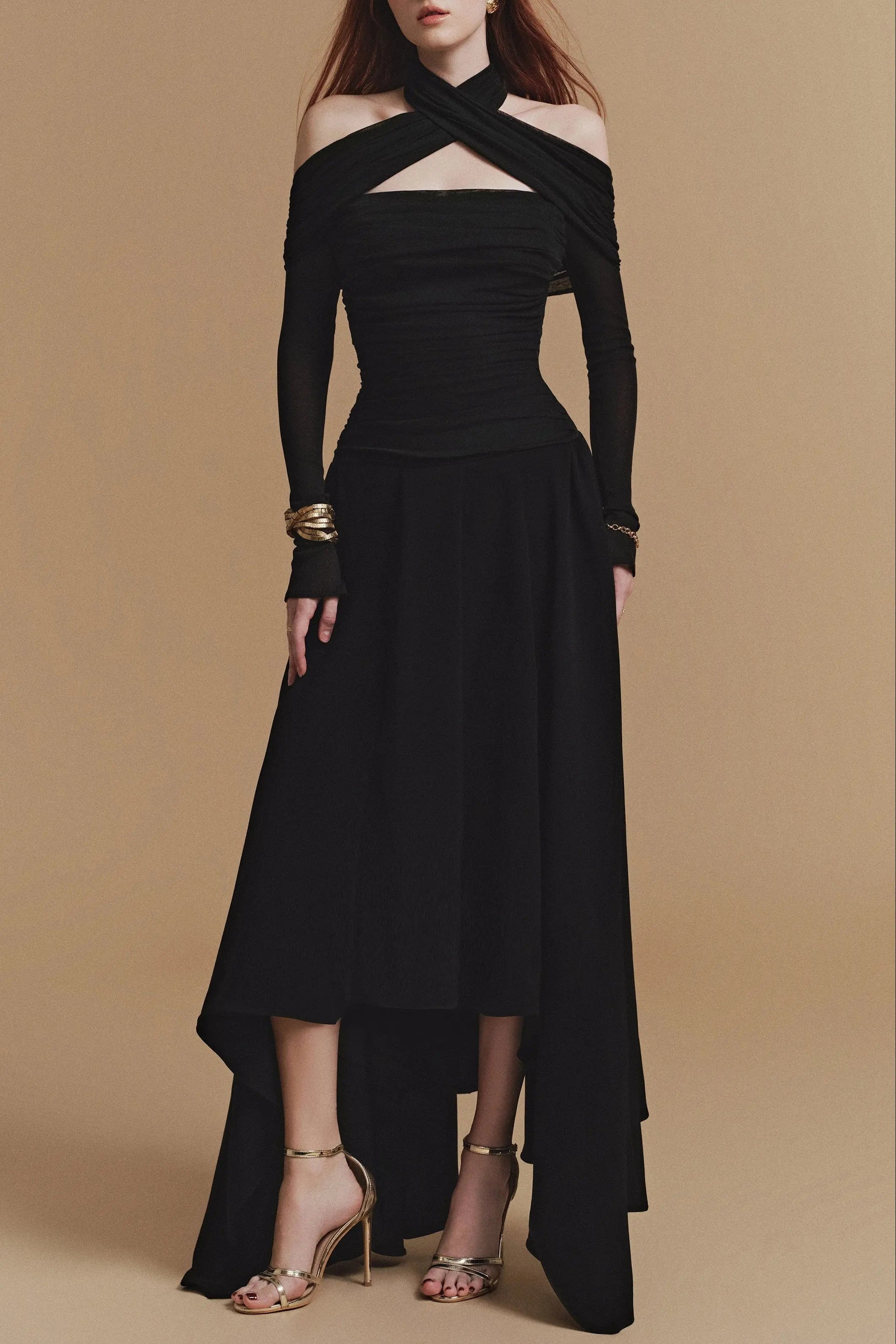 Silouh Long sleeve Midi Dress Avalabel