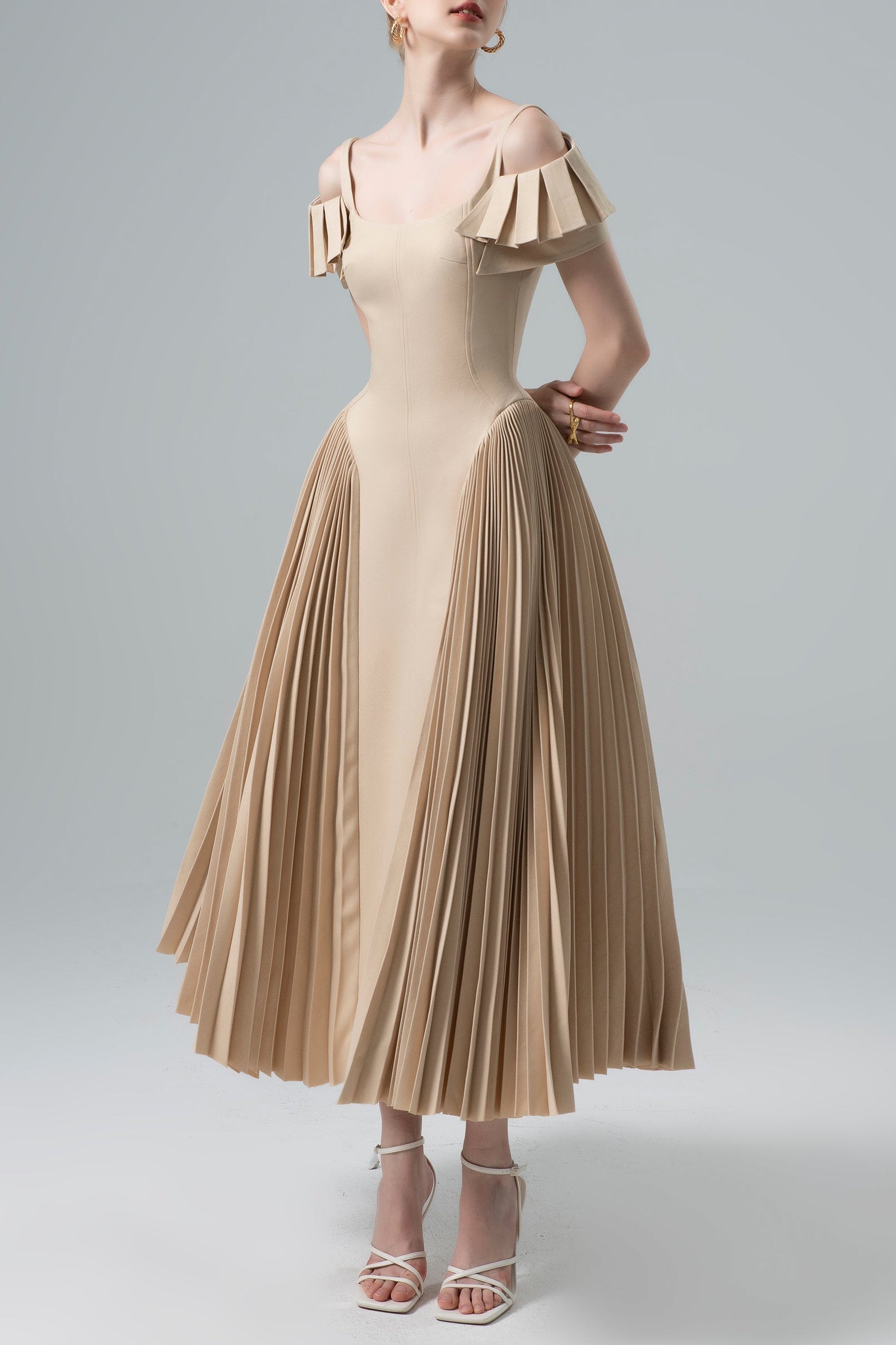 Mandy Khaki Sapphi Off-shoulder Midi Dress Avalabel