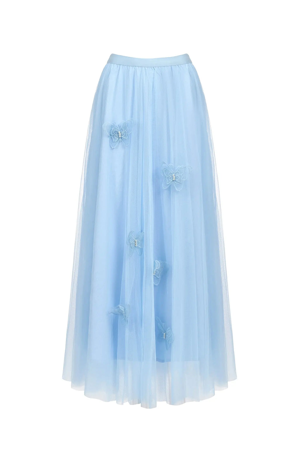 yvette blue Long Sleeve Folds Lace Butterfly Top And Skirt Two-Piece Set Avalabel