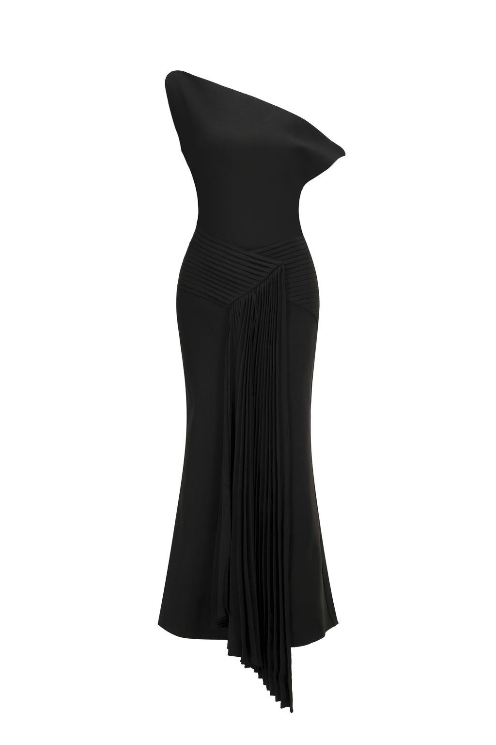 Juny Oblique Shoulder Sleeveless Folds Midi Dress Avalabel