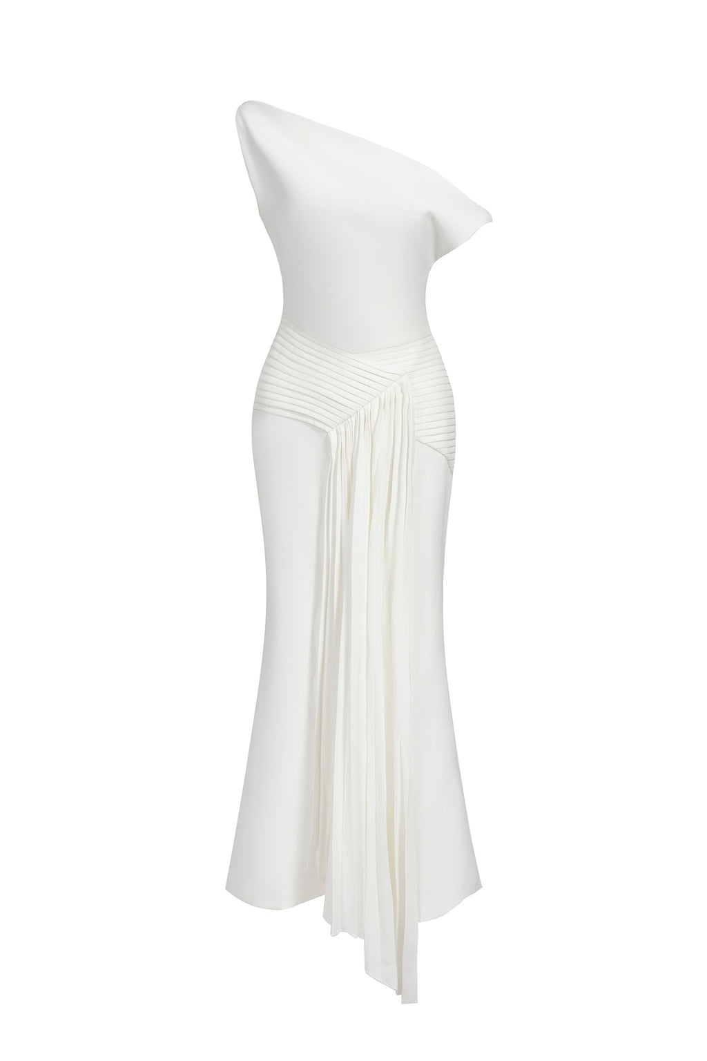 Paulina Oblique Shoulder Sleeveless Folds Midi Dress Avalabel