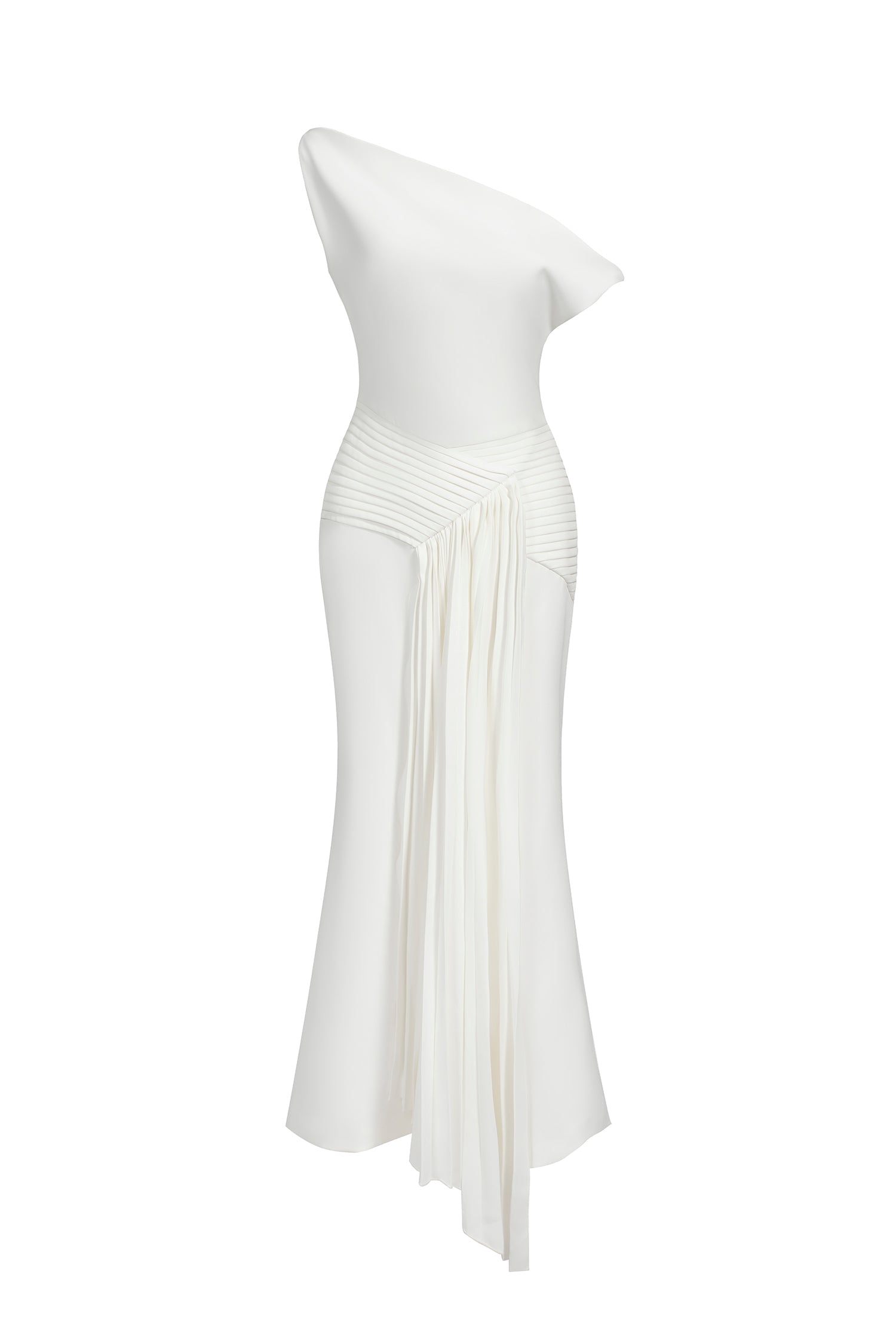 Paulina Oblique Shoulder Sleeveless Folds Midi Dress Avalabel