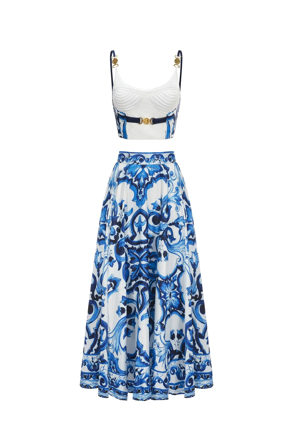 Kaona Halter Floral Printed Top And Skirt Two-Piece Set Avalabel