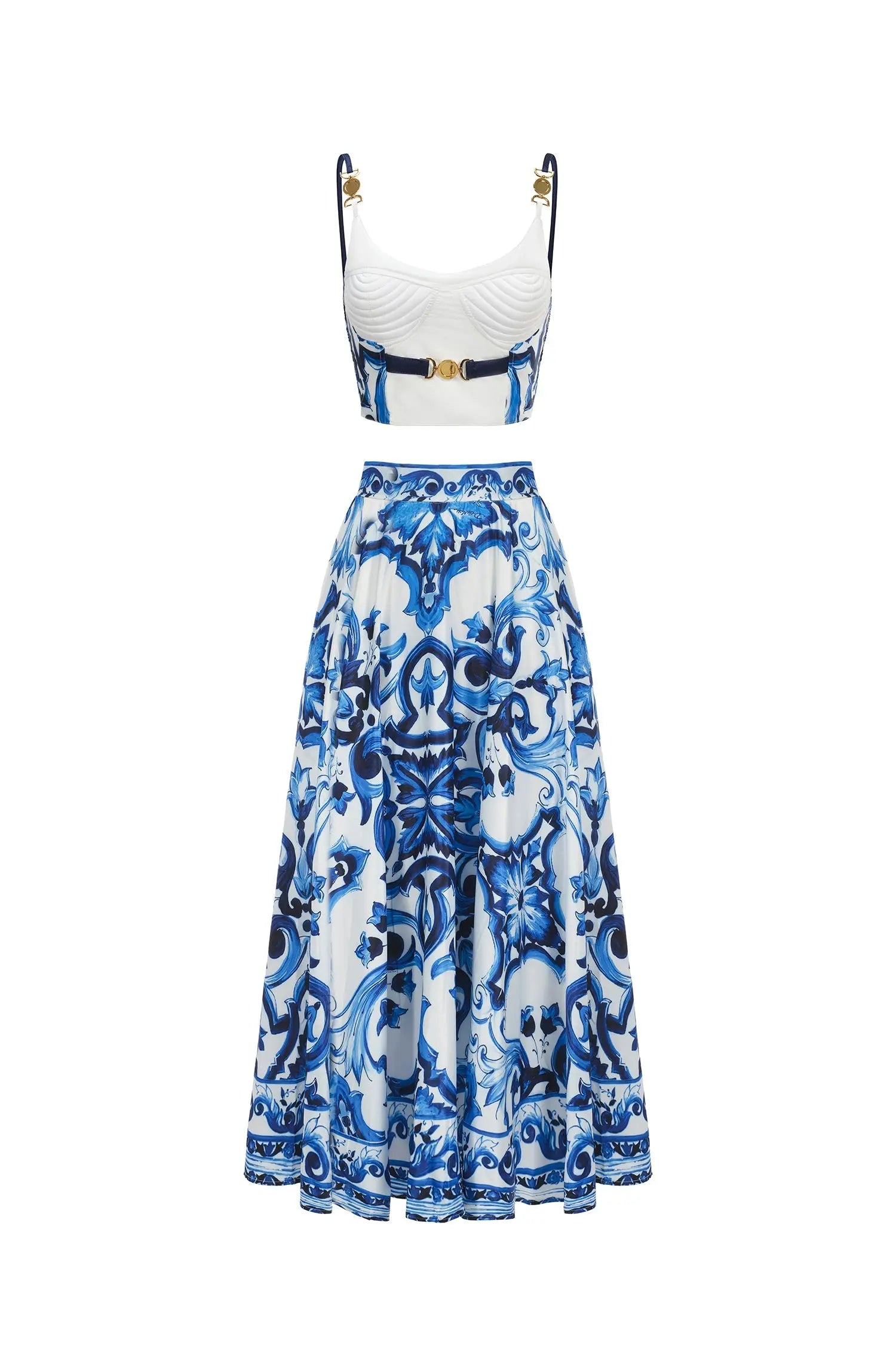 Kaona Halter Floral Printed Top And Skirt Two-Piece Set Avalabel
