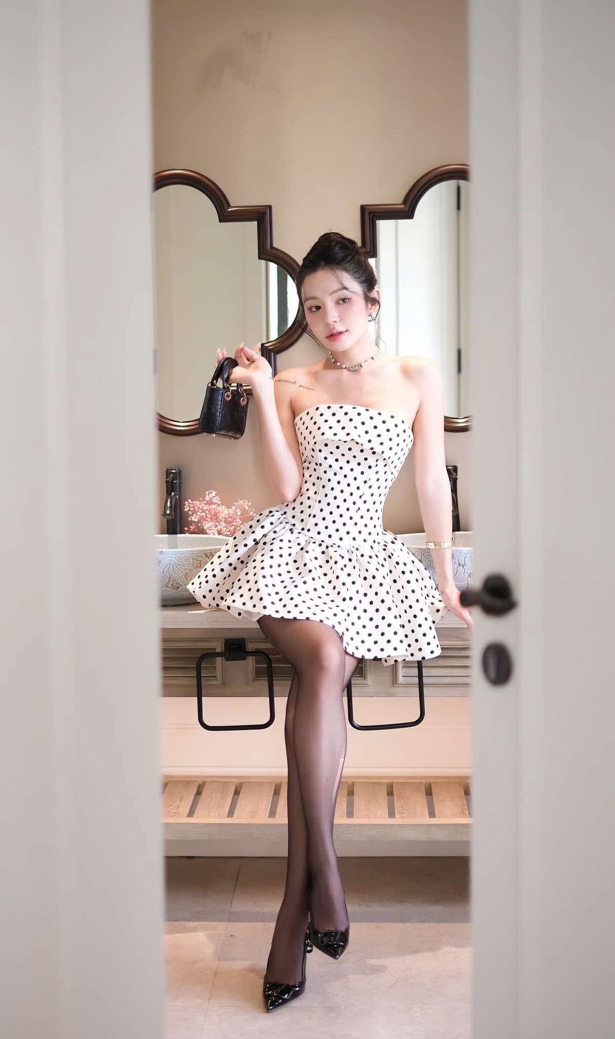 Lumi Dot Strapless Mini Dress Avalabel