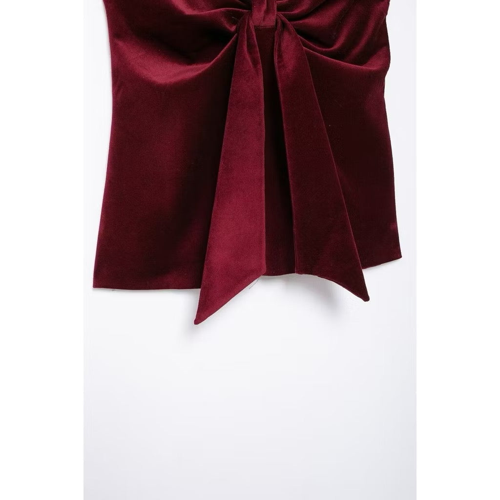 Milan Velvet Top In Wine Red Avalabel