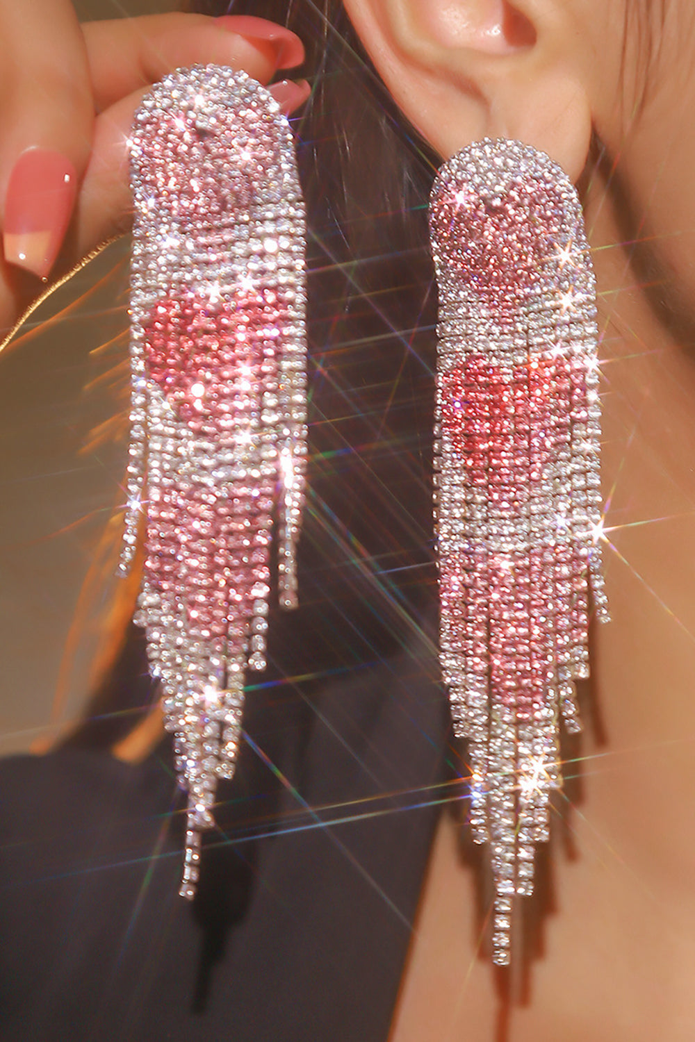 Red Heart Trendy Full Diamond Tassel Earrings Avalabel