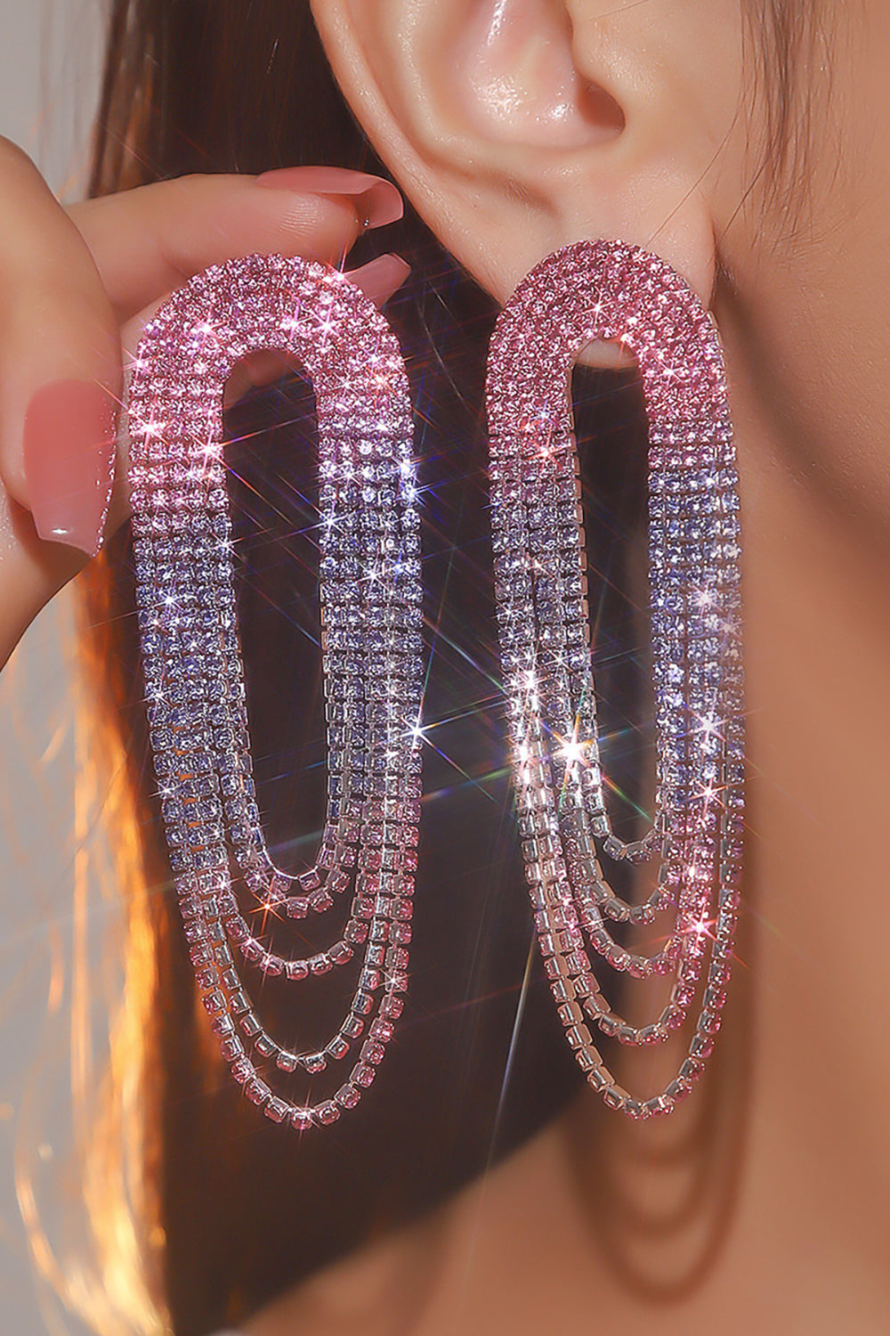 Fashionable Gradient Color Tassel Large Earrings Avalabel