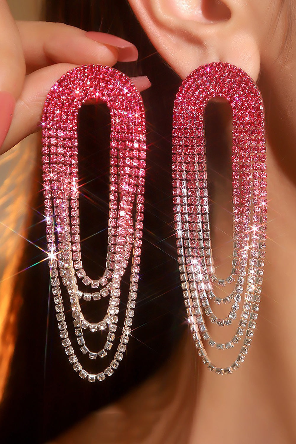 Fashionable Gradient Color Tassel Large Earrings Avalabel