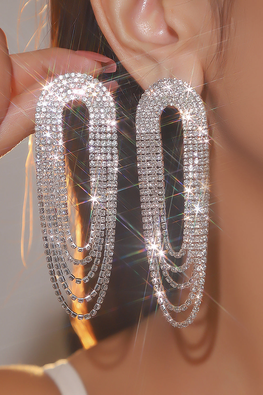 Fashionable Gradient Color Tassel Large Earrings Avalabel