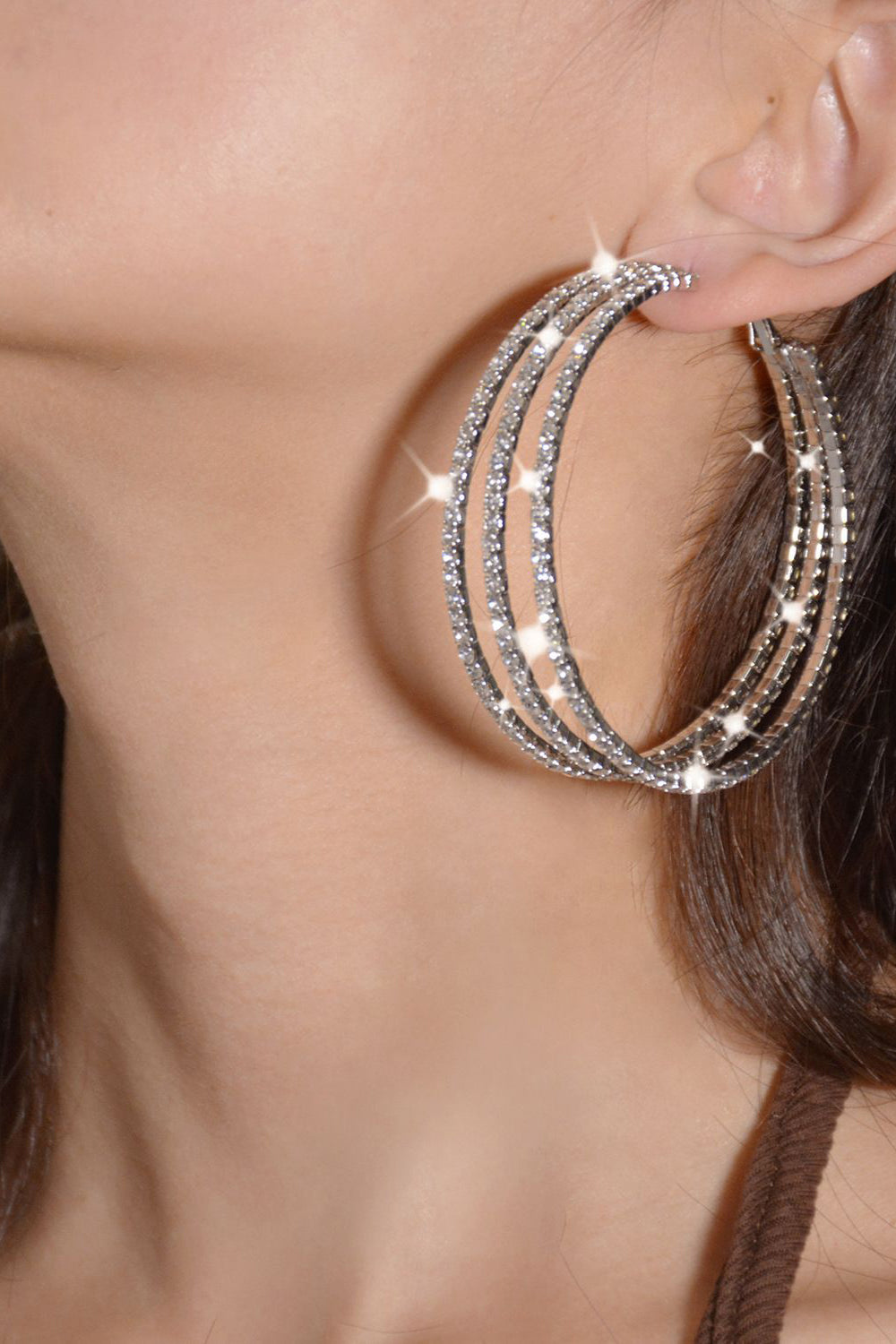 Silver Rhinestones Round Hoop Earrings Avalabel