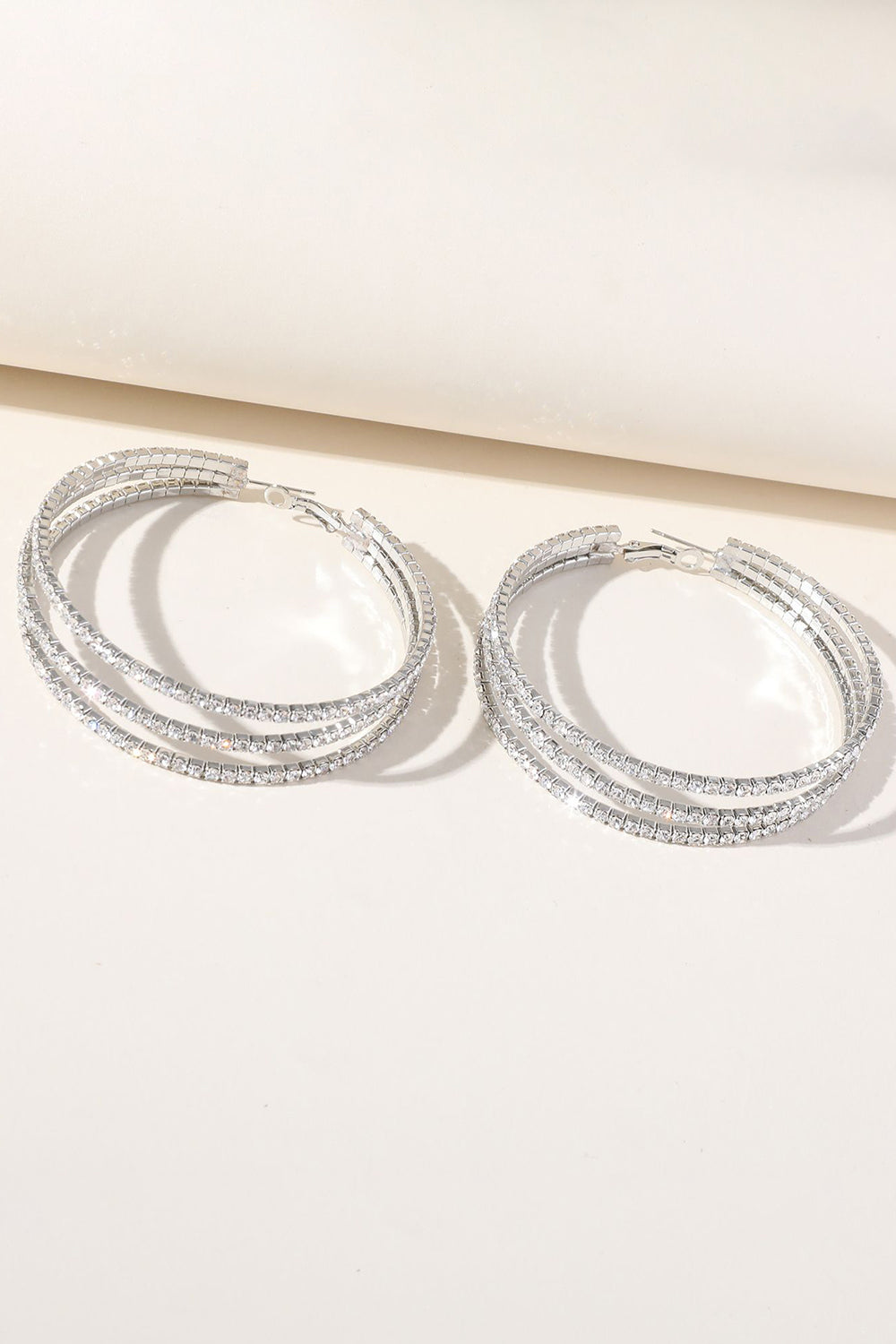 Silver Rhinestones Round Hoop Earrings Avalabel