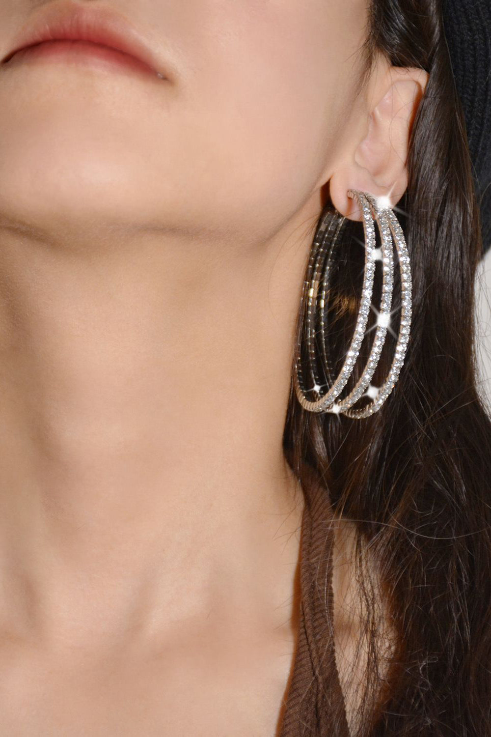 Silver Rhinestones Round Hoop Earrings Avalabel