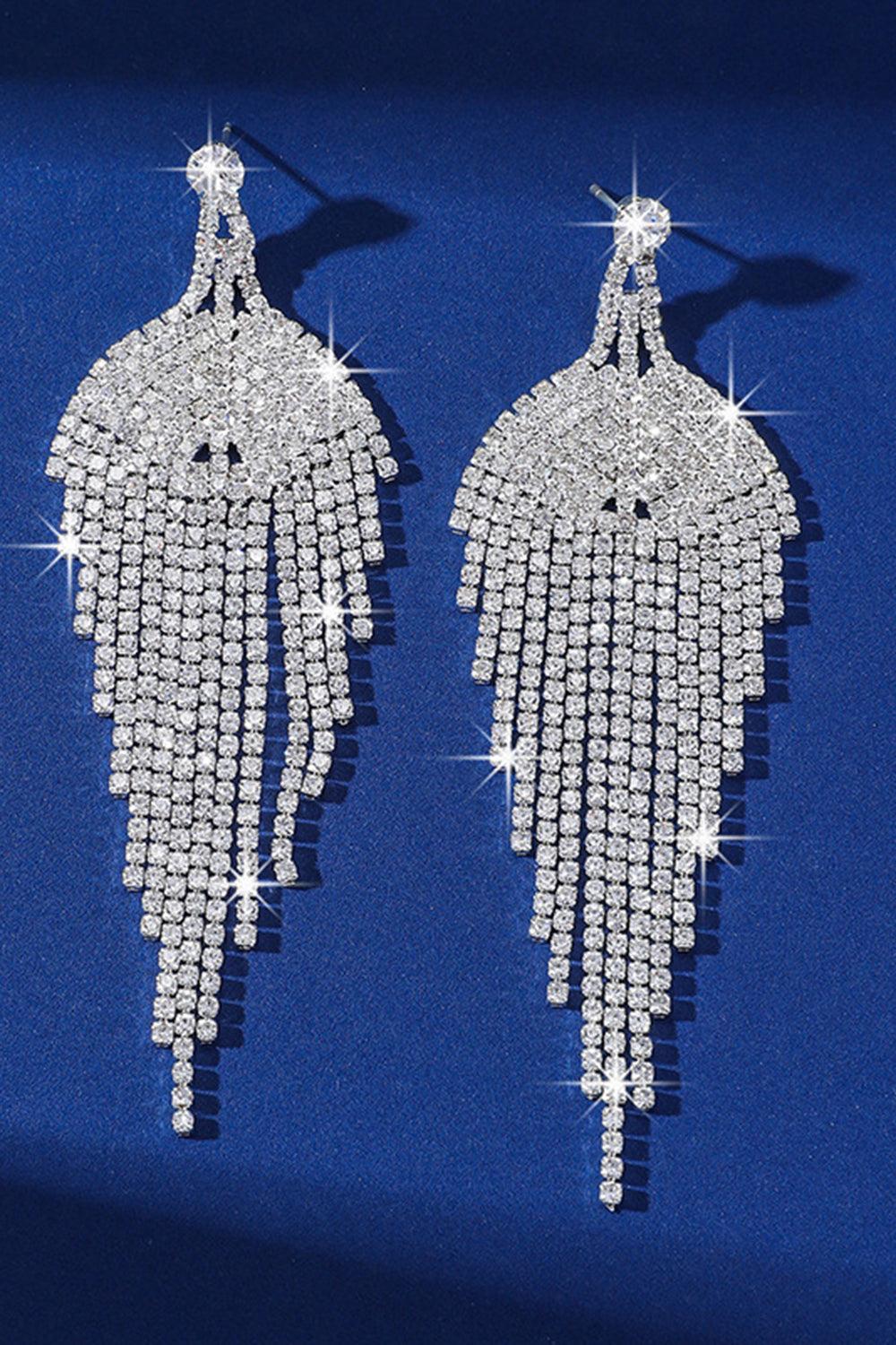 Glitter Silver Tassel Rhinestone Dangle Earrings Avalabel