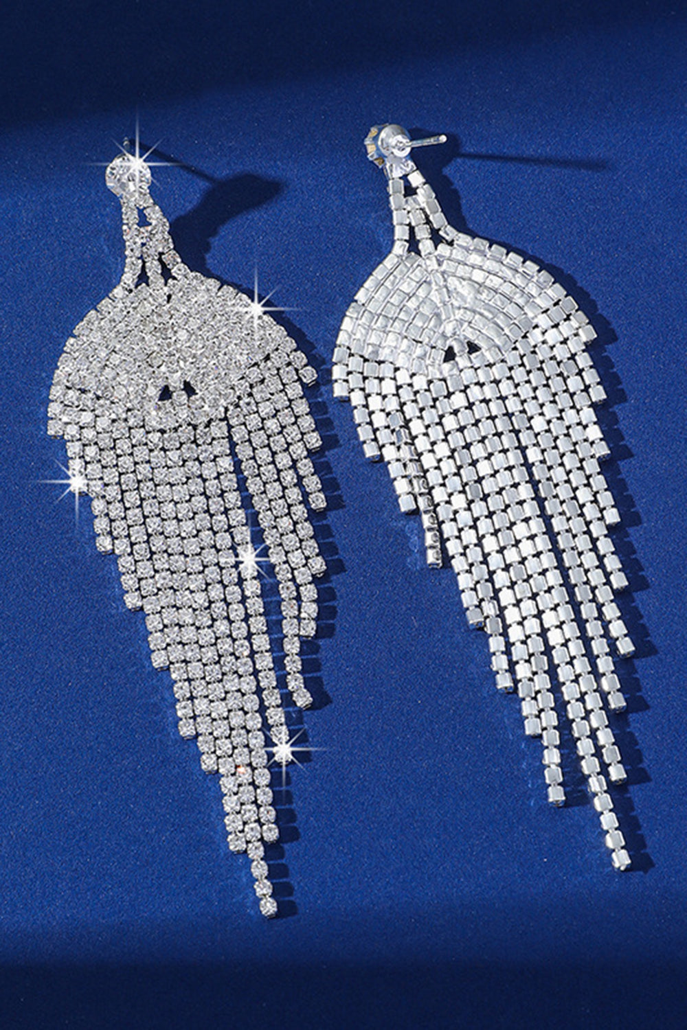 Glitter Silver Tassel Rhinestone Dangle Earrings Avalabel