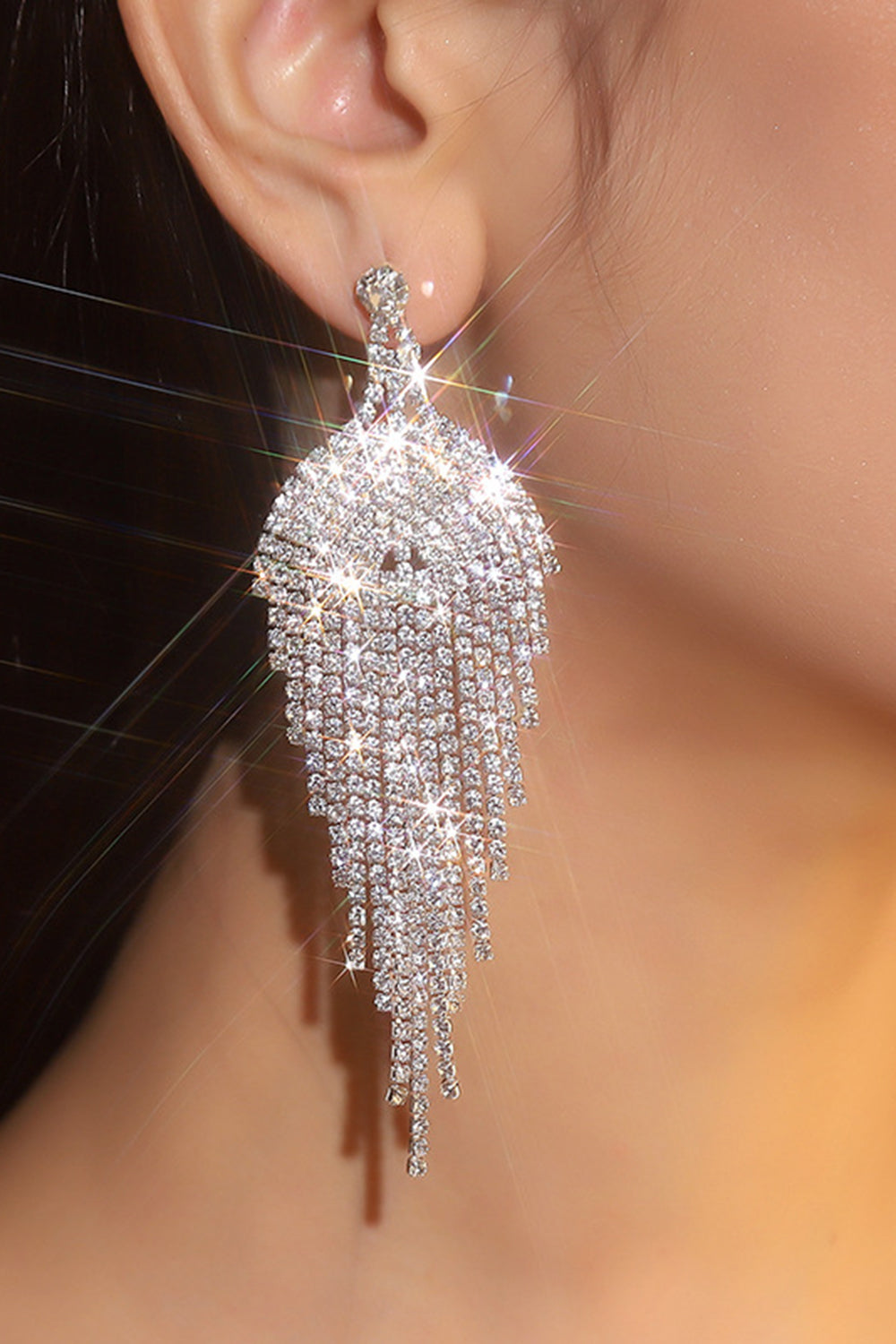 Glitter Silver Tassel Rhinestone Dangle Earrings Avalabel