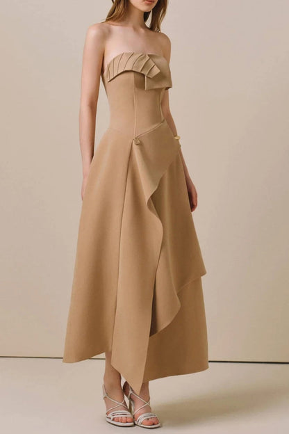 HIGH WAIST SLIM IRREGULAR TUBE TOP MIDI DRESS Avalabel