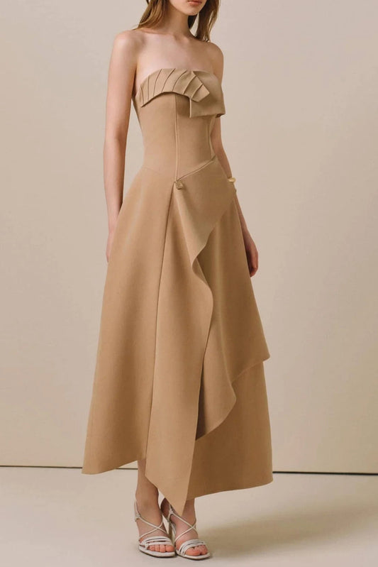 HIGH WAIST SLIM IRREGULAR TUBE TOP MIDI DRESS