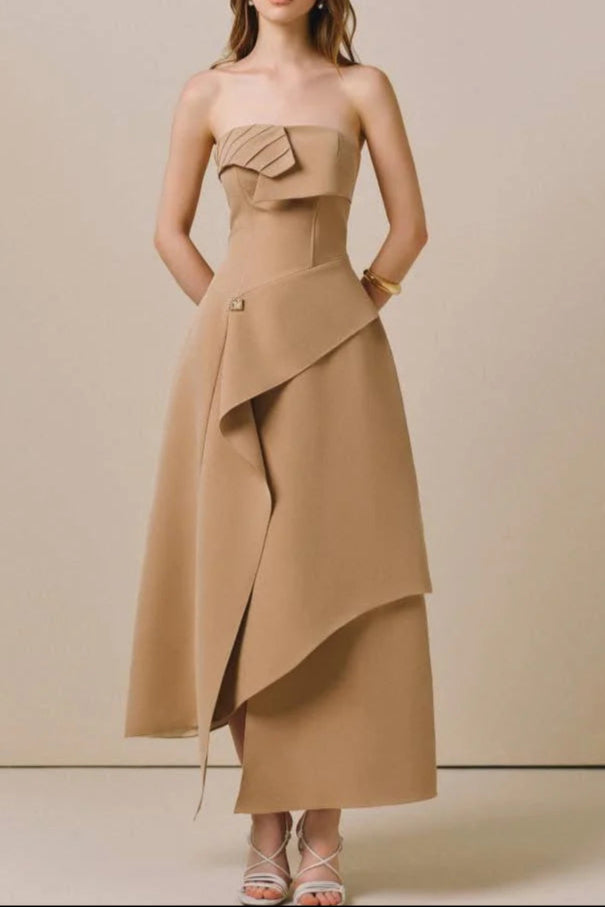 HIGH WAIST SLIM IRREGULAR TUBE TOP MIDI DRESS Avalabel