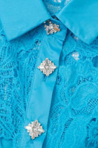 Collar Sleeveless High Waist Slim Dress In Blue Avalabel