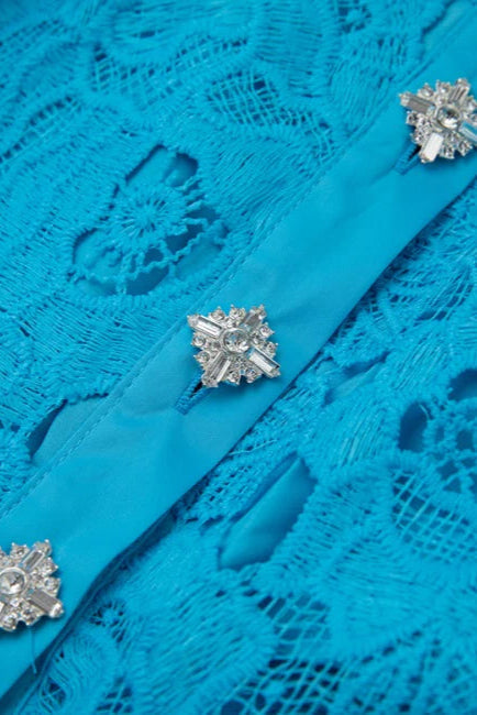 Collar Sleeveless High Waist Slim Dress In Blue Avalabel