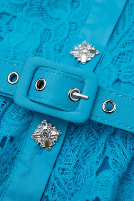Collar Sleeveless High Waist Slim Dress In Blue Avalabel