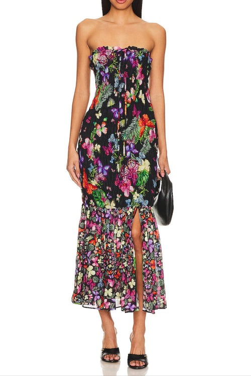 Butterfly Print Fishtail Wrap Maxi Dress Avalabel