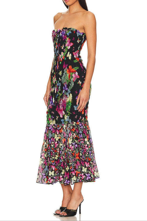 Butterfly Print Fishtail Wrap Maxi Dress Avalabel