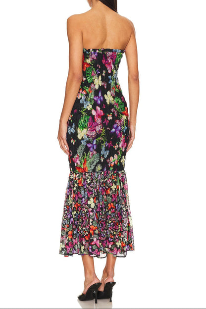 Butterfly Print Fishtail Wrap Maxi Dress