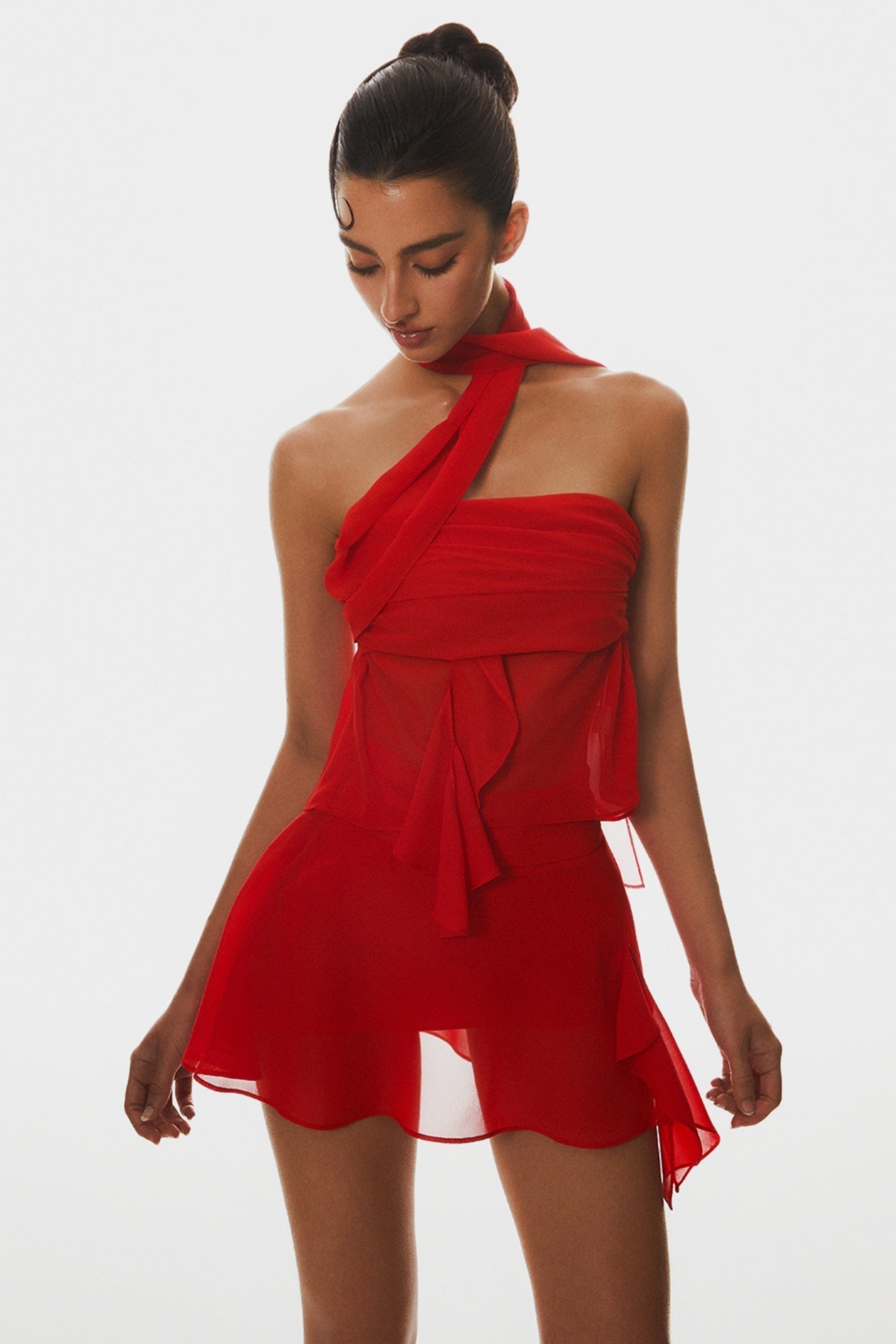 Cabau Chiffon Wrap Around Top - Red Avalabel
