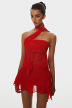 Cabau Chiffon Wrap Around Top - Red Avalabel