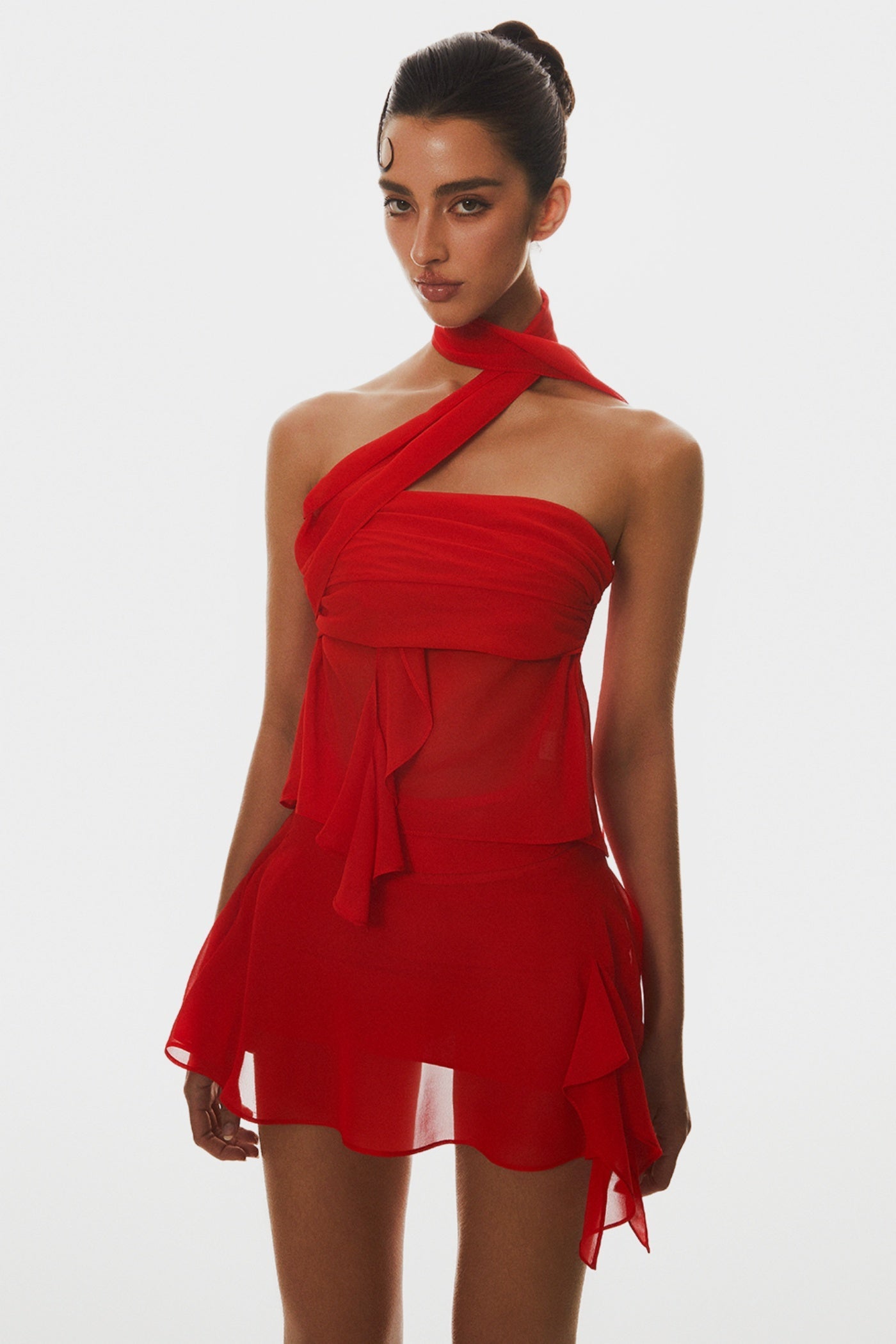 Cabau Chiffon Wrap Around Top - Red Avalabel