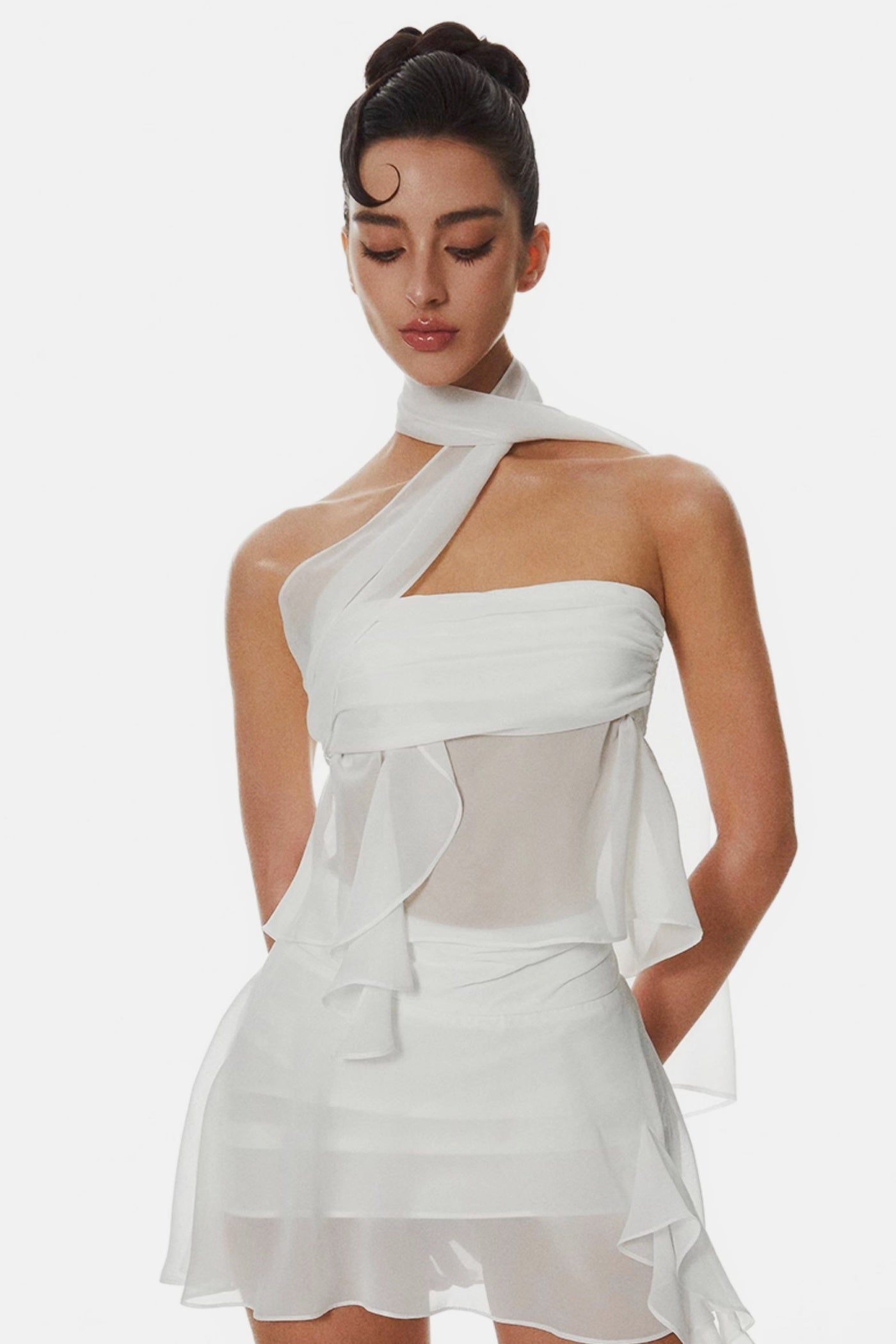 Cabau Chiffon Wrap Around Top - White Avalabel