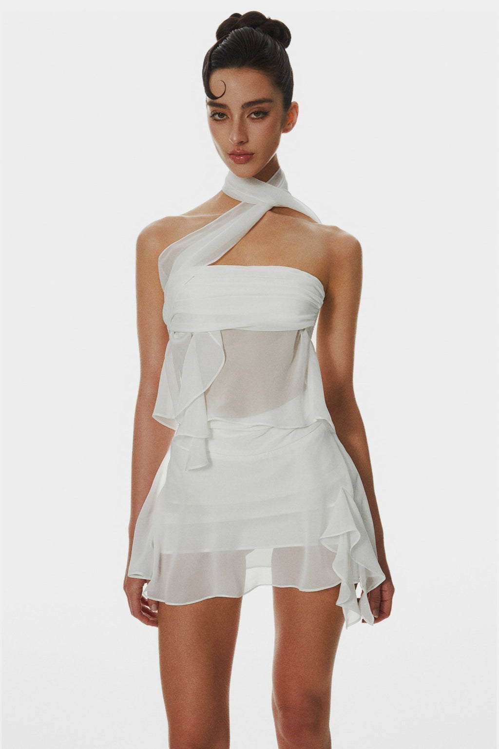 Cabau Chiffon Wrap Around Top - White Avalabel