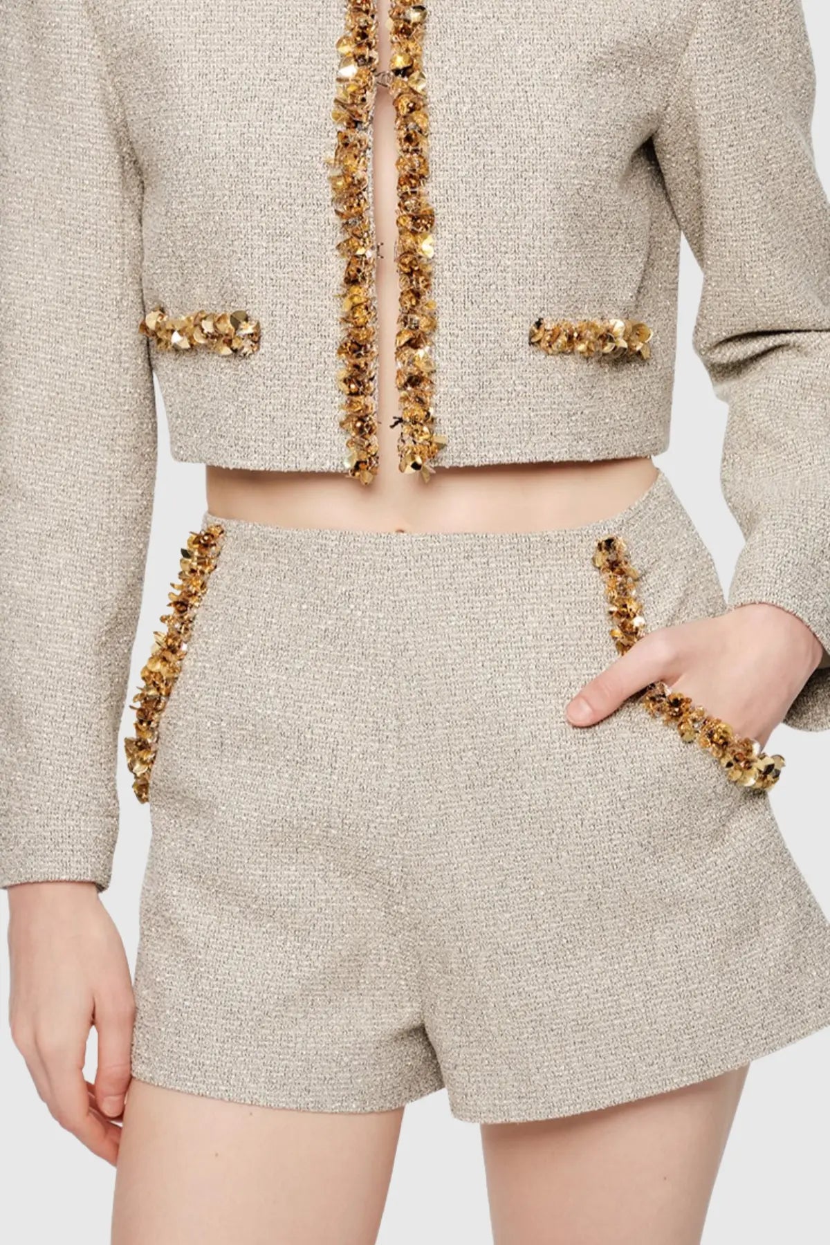 evangeline Sequin Jacket in apricot Avalabel