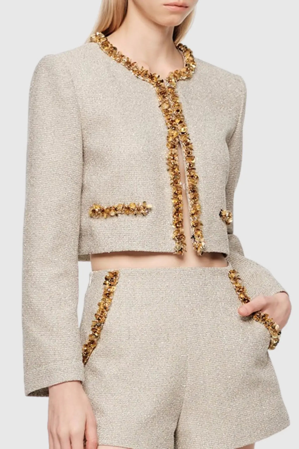 evangeline Sequin Jacket in apricot Avalabel