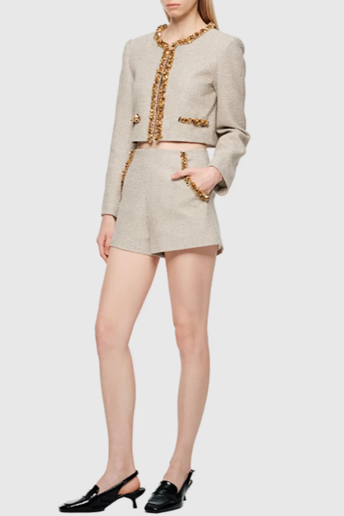evangeline Sequin Jacket in apricot Avalabel