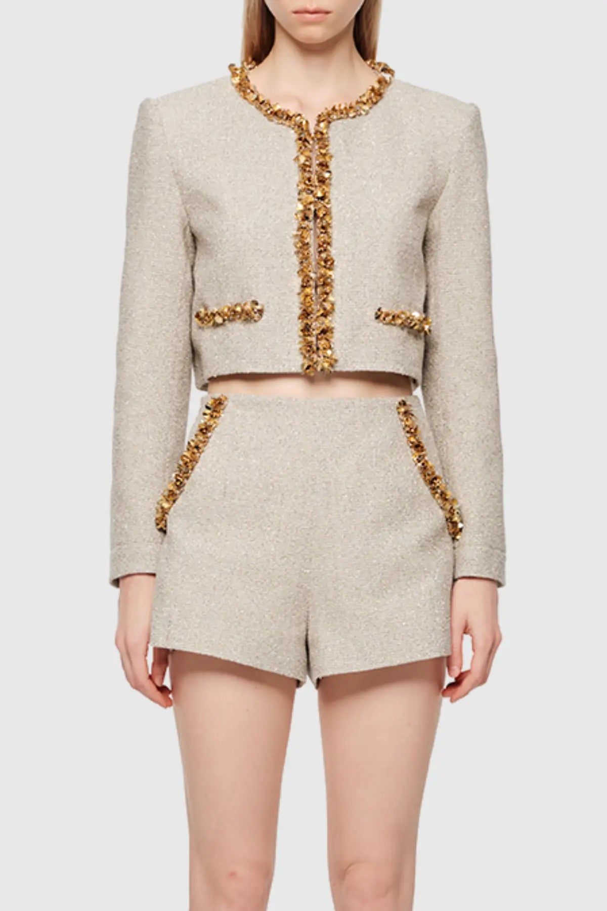 evangeline Sequin Jacket in apricot Avalabel