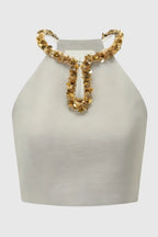 evangeline Sequin Top in apricot Avalabel