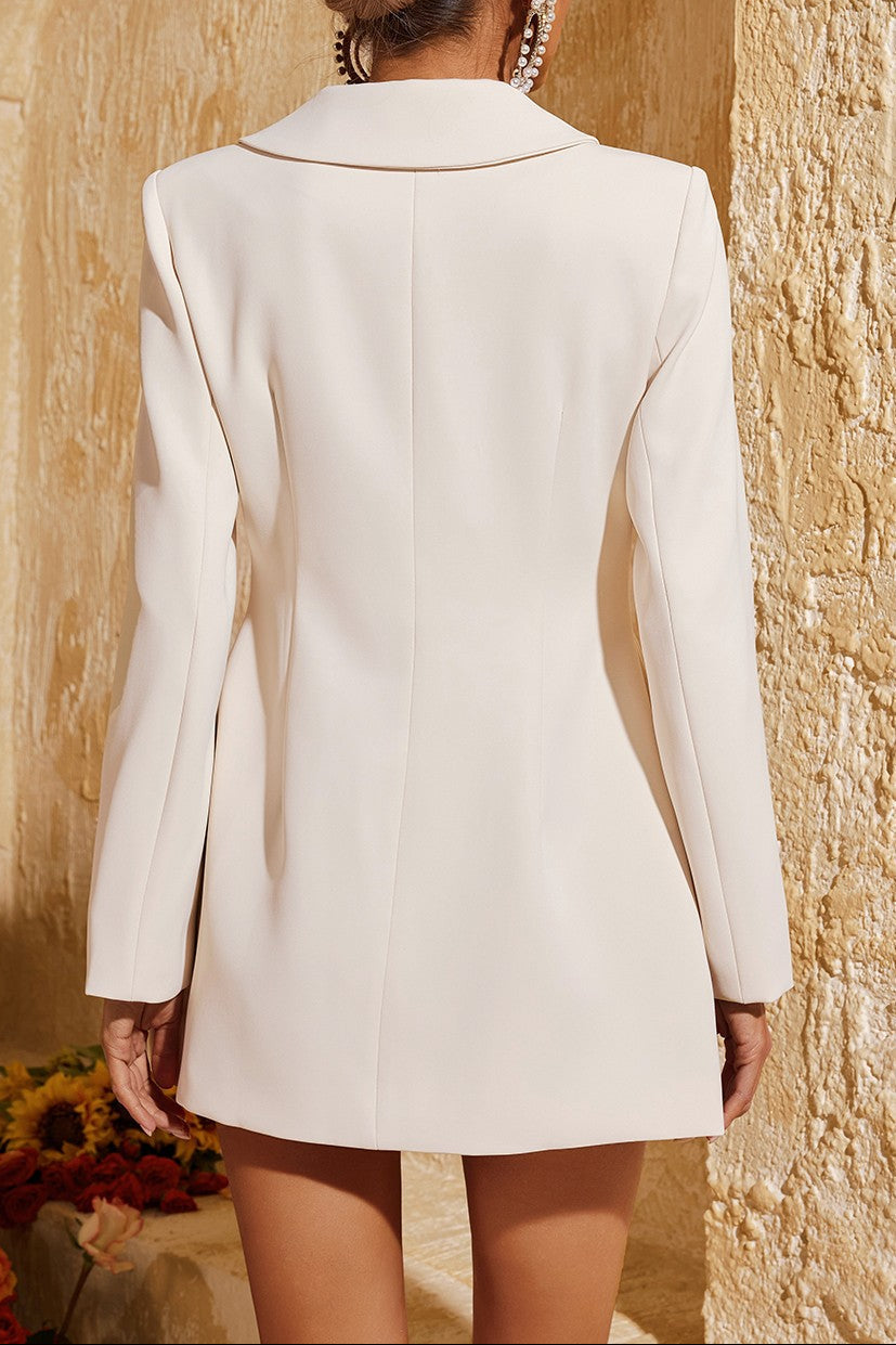 amanda Long Sleeve Button Up Flower Blazer in beige Avalabel