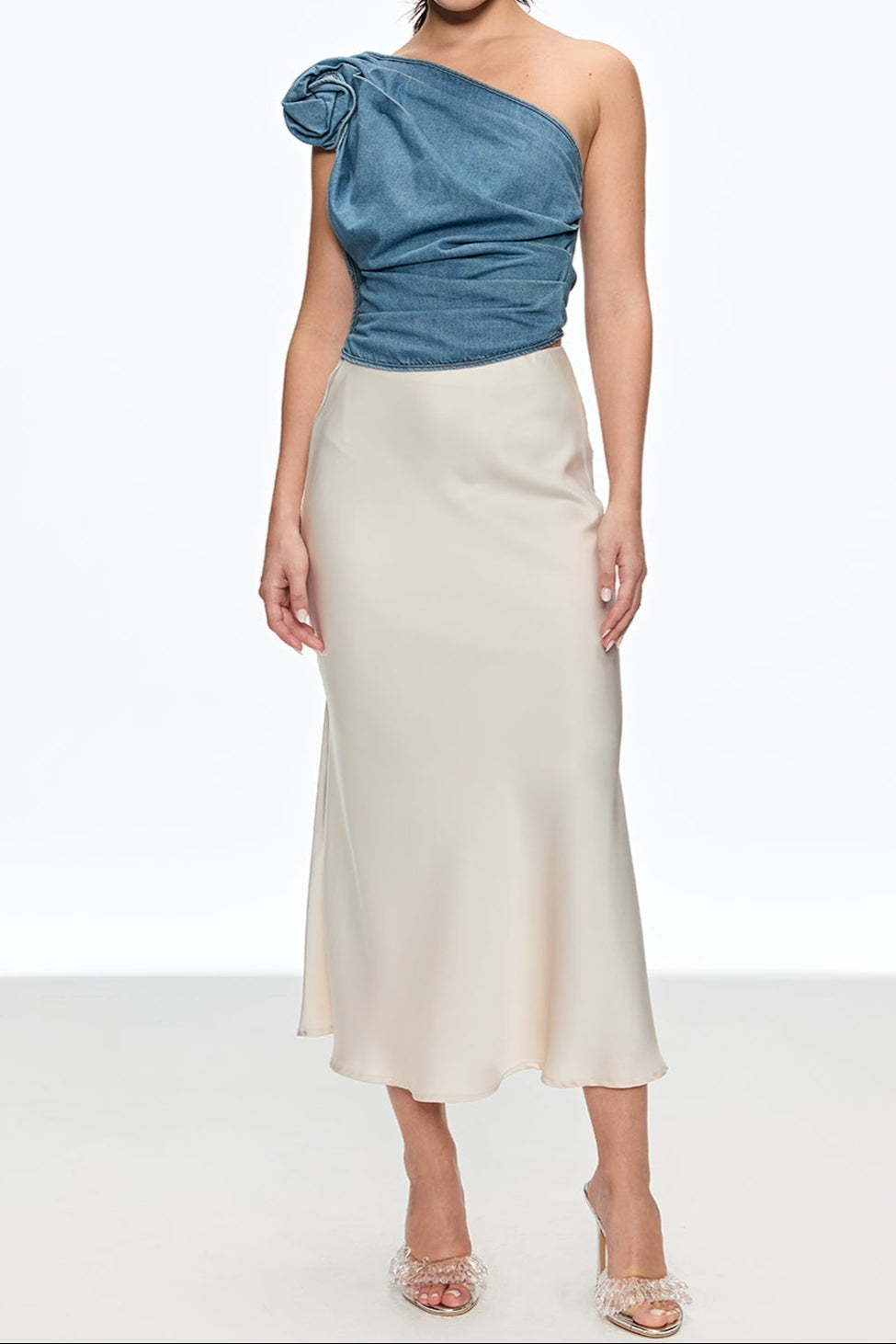 Florence One Shoulder Flower Top in Blue Avalabel