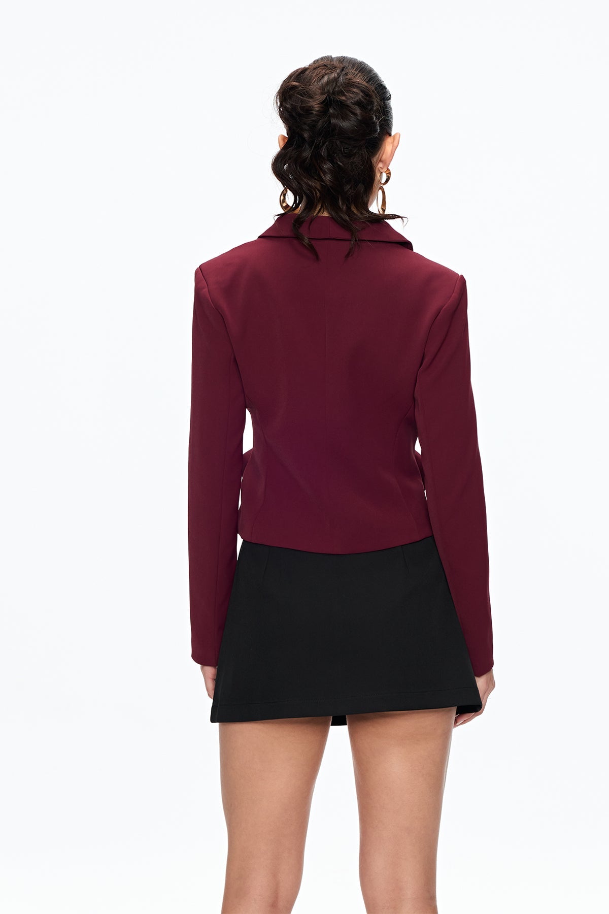 Ashley Flower Plunge Blazer in Burgundy Avalabel