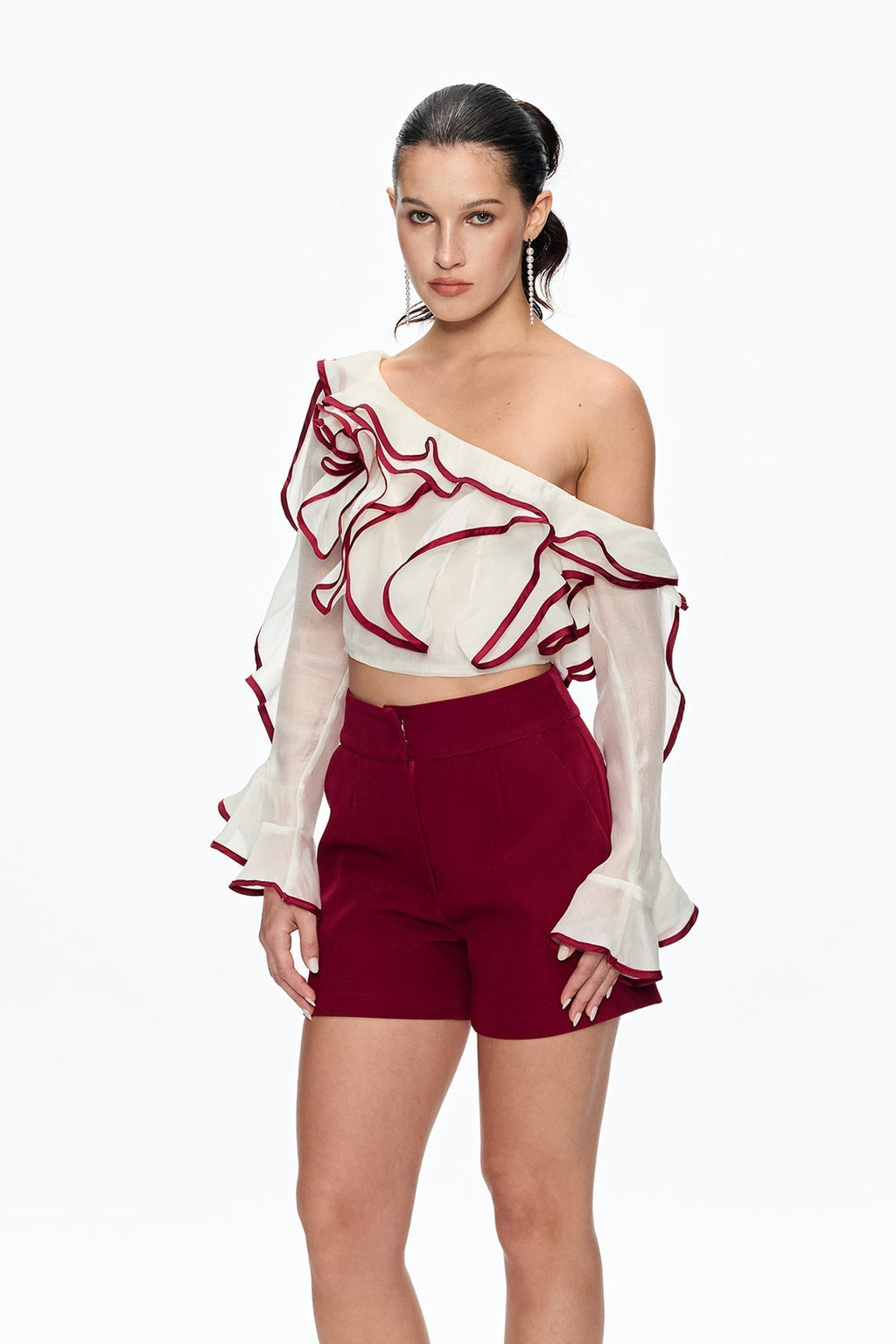 Camille Single Shoulder Ruffle Pants Set Avalabel