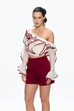 Camille Single Shoulder Ruffle Pants Set Avalabel