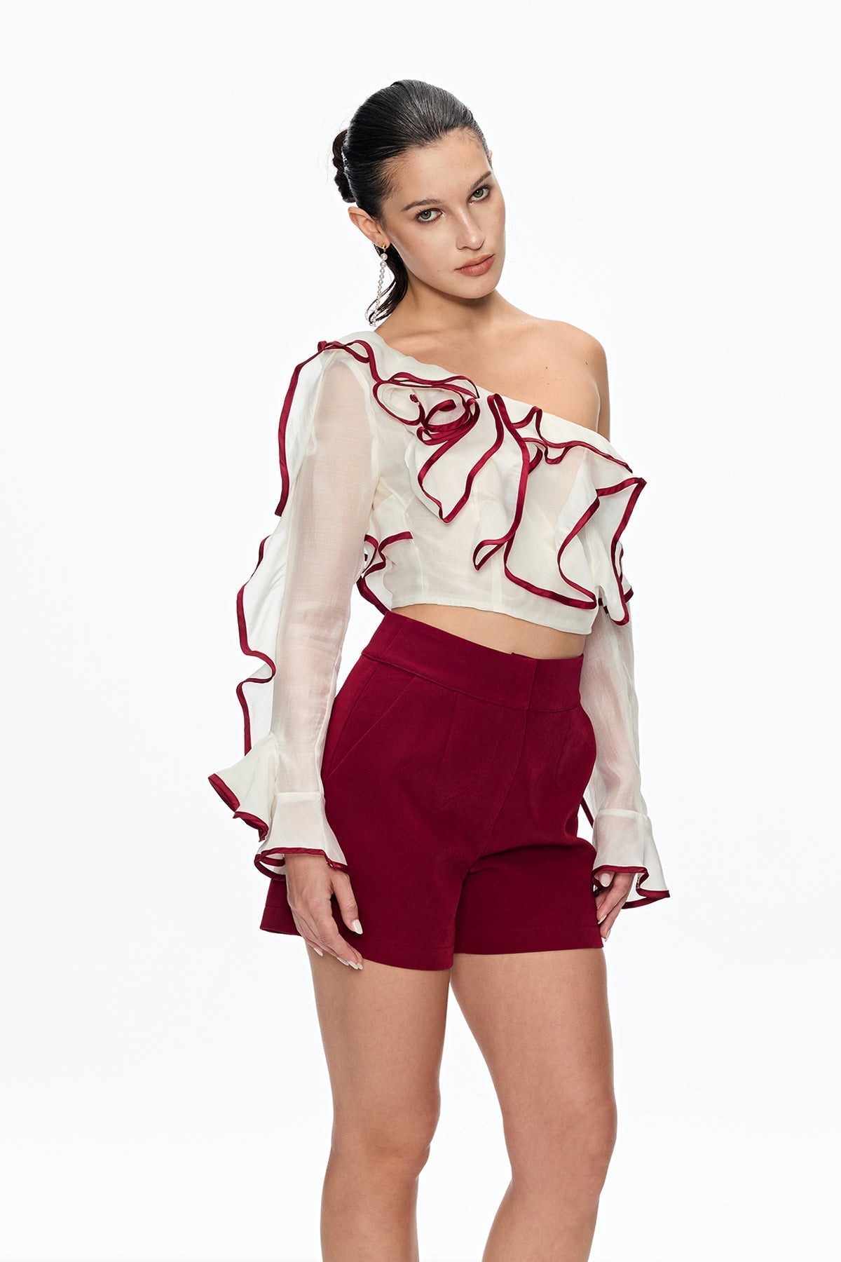 Camille Single Shoulder Ruffle Pants Set Avalabel