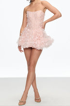 Aurora Butterfly Corset Puffy Mini Dress in Pink Avalabel