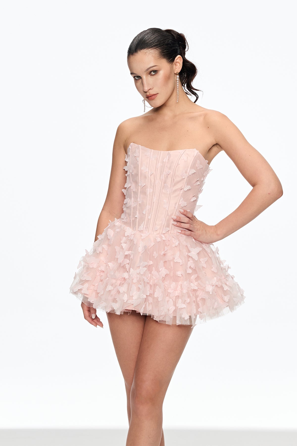Aurora Butterfly Corset Puffy Mini Dress in Pink Avalabel