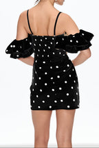 hermosa Dot Off Shoulder Mini Dress In Black Avalabel
