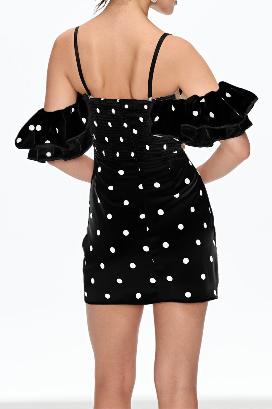 hermosa Dot Off Shoulder Mini Dress In Black Avalabel