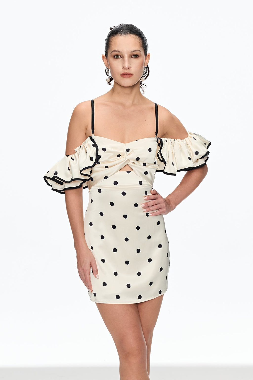 hermosa Dot Off Shoulder Mini Dress In White Avalabel